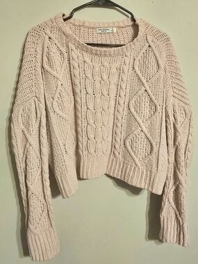 Arizona Jean Company Pink Cable Knit Crewneck Sweater